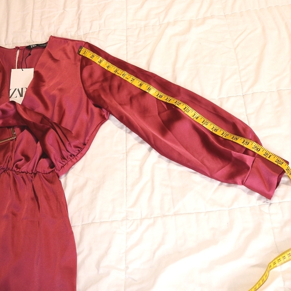 NWT ZARA Satin Tie Waist Romper with Gold buckle in Marsala (Mauve), Size Small - Picture 9 of 11